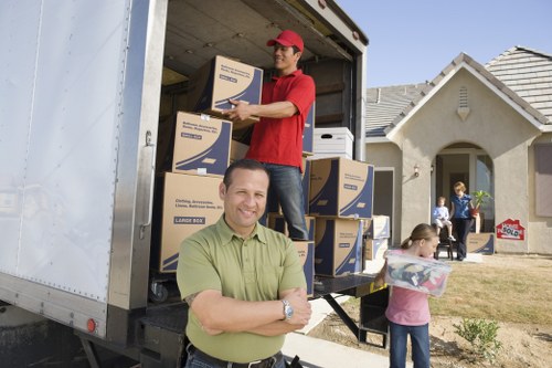 Packed boxes and furniture prepared for long-term storage